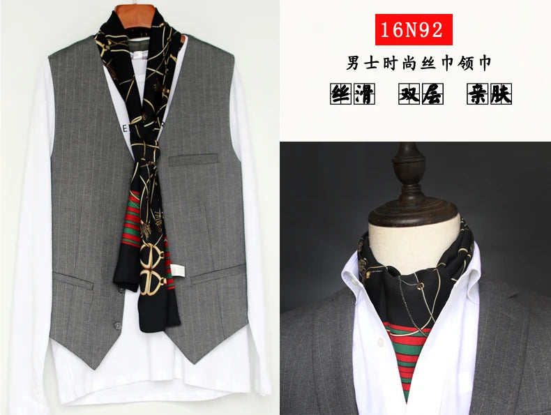 Elegant Double-Sided Hangzhou Silk Scarf for Men – Trendy Geometric Design for Autumn & Winter