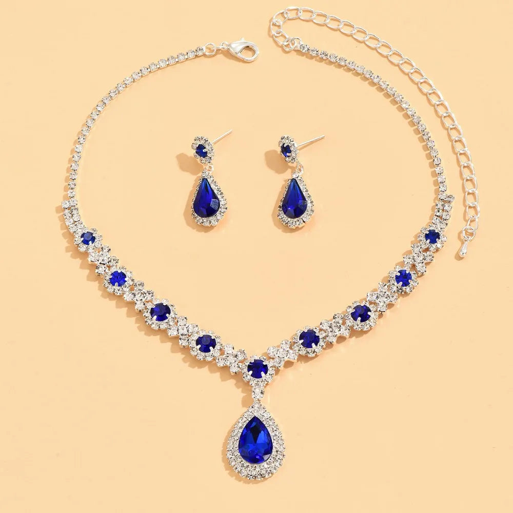 3 pieces of women's crystal droplet necklace with earrings set for wedding evening dress Elegant accessories.