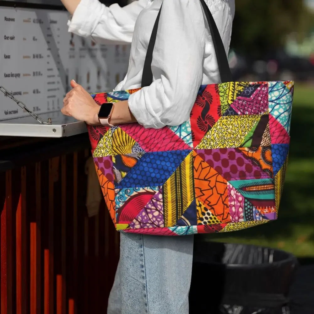 Custom African Kente Cloth Design Tote Bag for Women Large Capacity Traditional Africa Ethnic Ankara Beach Gym Travel Bags