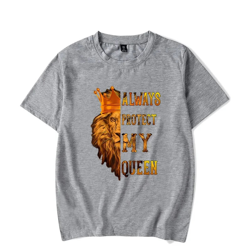 Lion King and Queen Couples T Shirt Letters Print Top Fashion Short Sleeve Couple Clothes Korean Oversized Tshirt Women Men Tees.