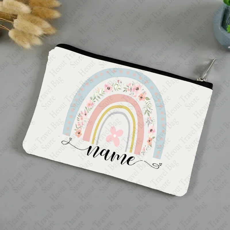 Custom Rainbow Name Cosmetic Case Kawaii Makeup Bags Gift for Teachers Nurse Trendy Travel Storeage Clutch Portable Zipper Pouch.