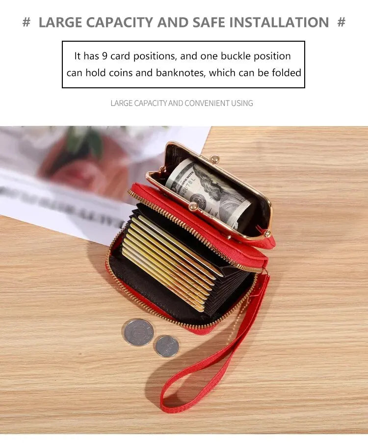 Wallet Women's Fashion Wrist Strap Short Zero Wallet Large Capacity Coin Clip Bag Multiple Card Positions Card Bag Money Clip.