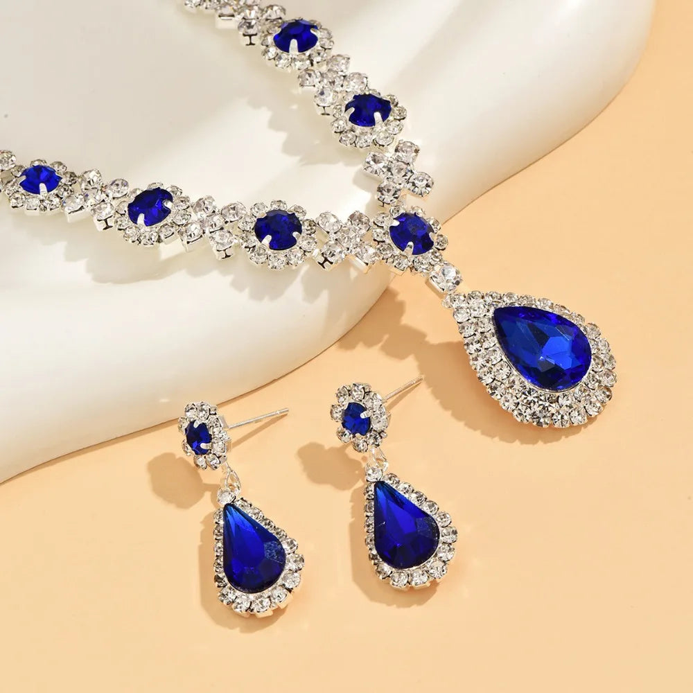 3 pieces of women's crystal droplet necklace with earrings set for wedding evening dress Elegant accessories.