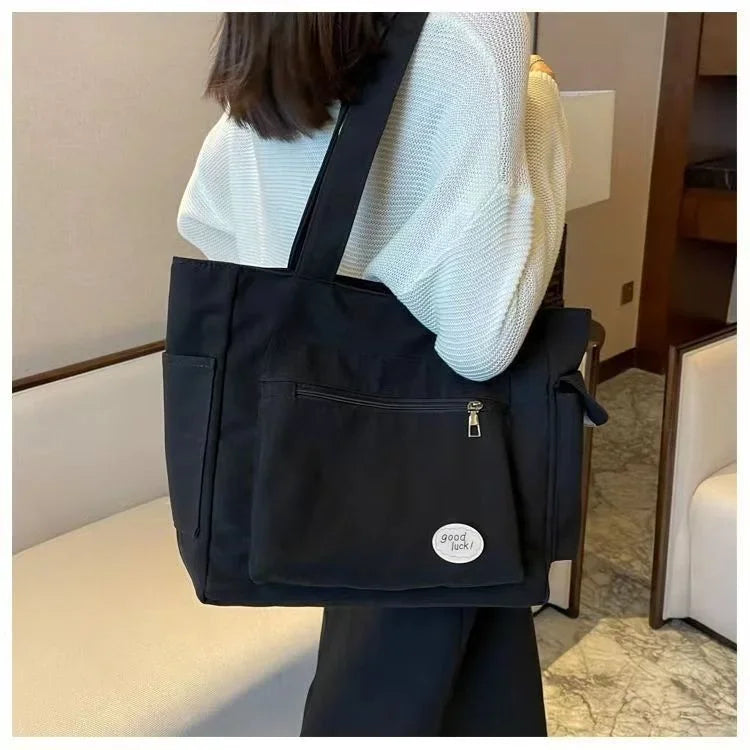 Women's Fashion Shoulder Bag Class Large Capacity Student Tote Bag 2024 New Canvas Commuter Handbag Women Bag