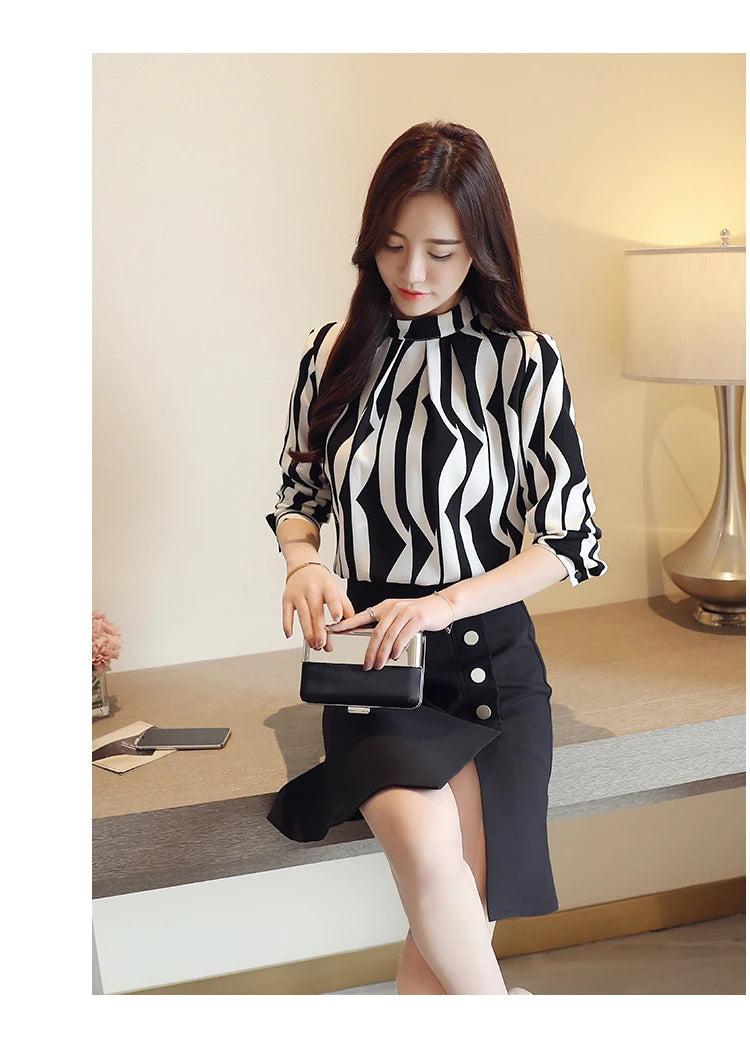 New Striped Chiffon Blouse Shirt Fashion Woman Blouse Long Sleeve Women Shirts Office Work Wear Womens Tops Blusas 0941 60.