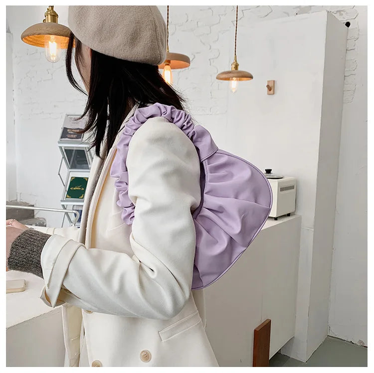 Fashion Pleated Handlebags for Women PU Cloud Bags Leisure Armpit Bag Shopping Shoulder Bags Dumpling Handbag Female Hand Bags.