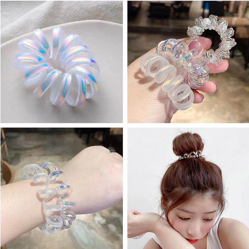 8-Pack Clear Spiral Hair Ties - Durable Telephone Line Ponytail Holders for Women.