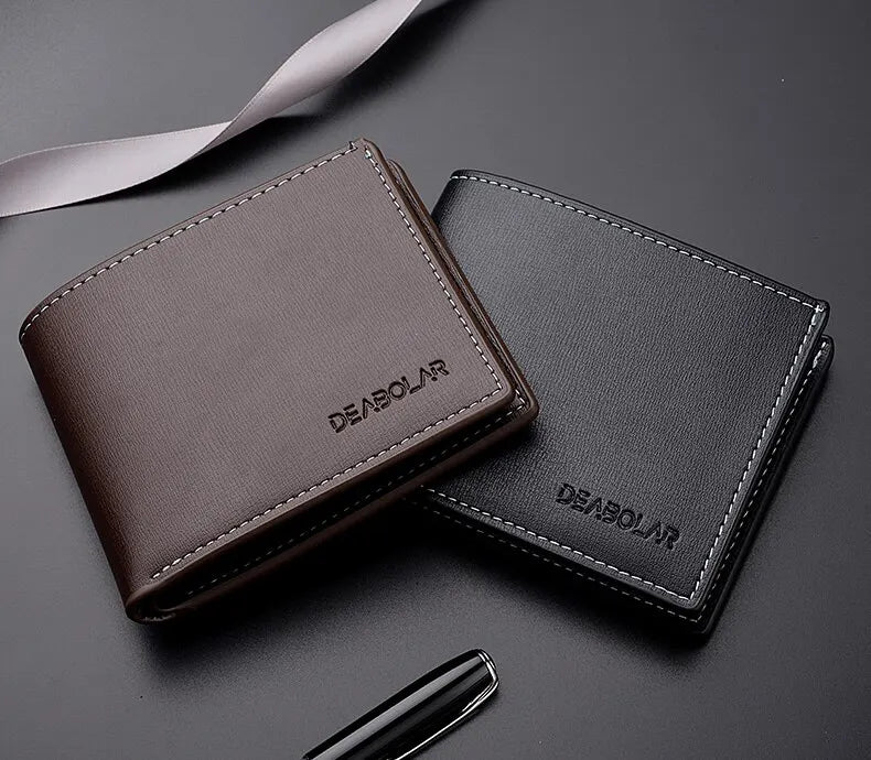 Pu Leather Men Short Wallet Thin Style Folding Young Men Credit Card Holder Wallet.