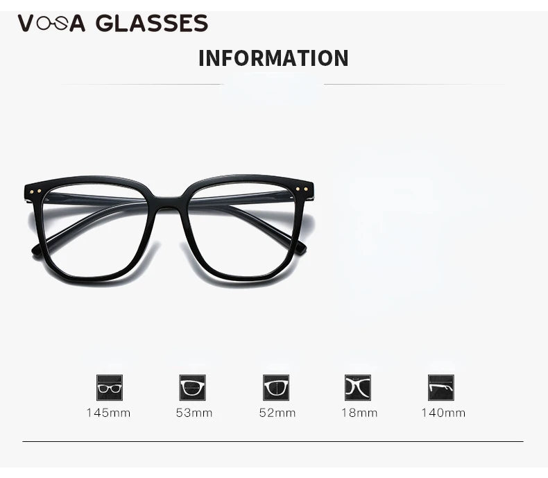 Stylish Oversized Transparent Square Myopia Glasses for Men and Women with Anti-Blue Light Lenses (-600 to 0).