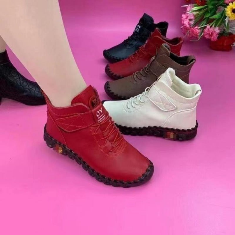 2022 Fur Thick Boots Women's Short Leather Boots Ladies Furry Orthopedic Shoes Woman Winter Waterproof Snow Boot Botas Mujer.