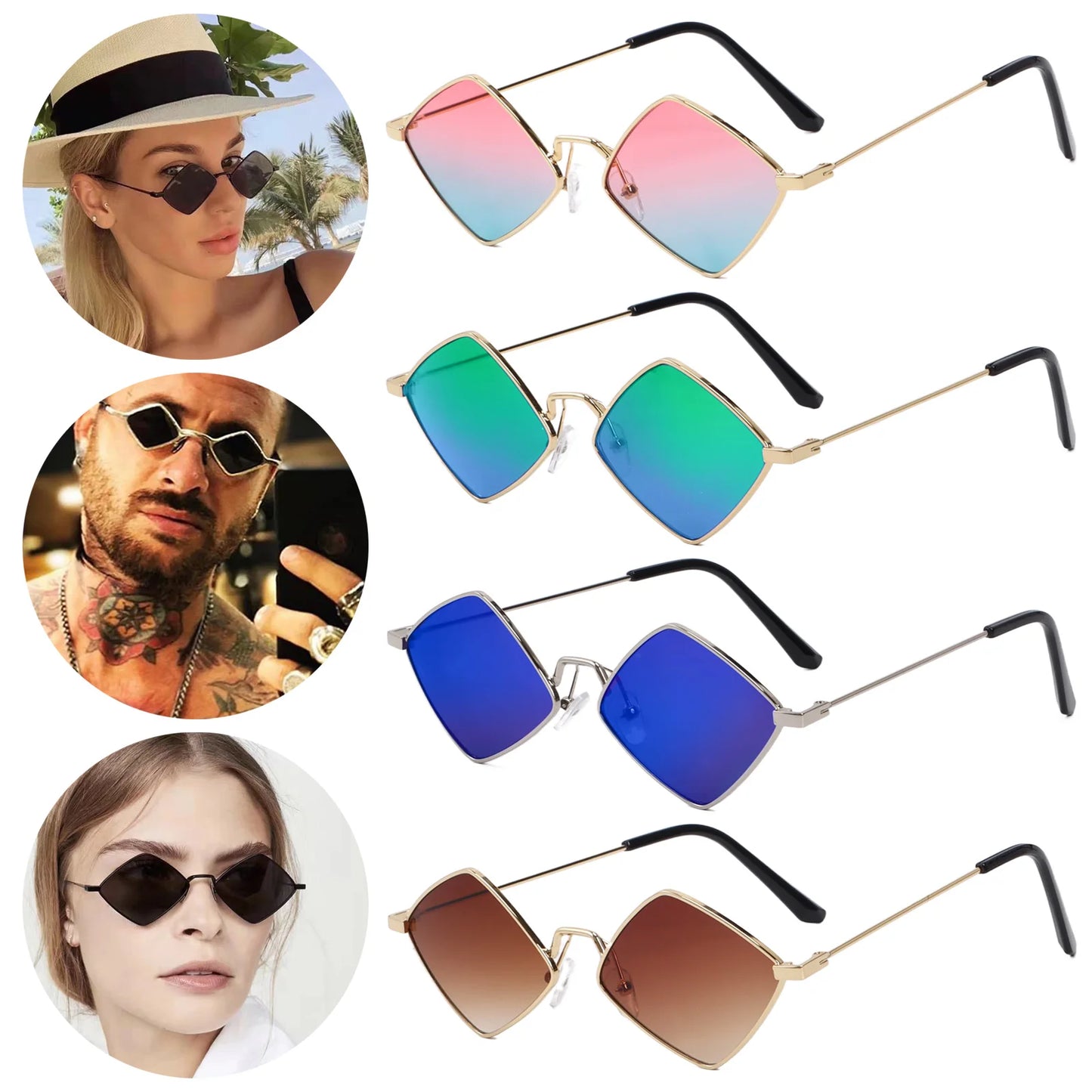 Trendy Retro Diamond-Shaped UV Protection Sunglasses for Men and Women with Metal Frame - Unisex Quadrilateral Shades