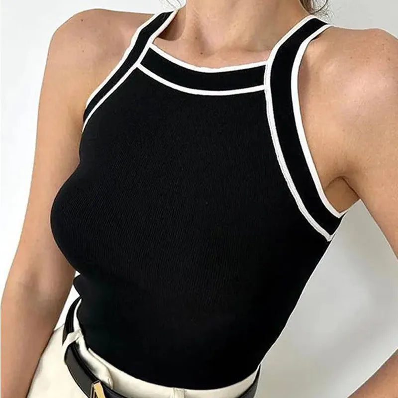 TRAF Tops for Women 2023 Crop Top Black Sexy Sleeveless Knitted Fabric Women's Vest Tank top Female youthful women's clothing.