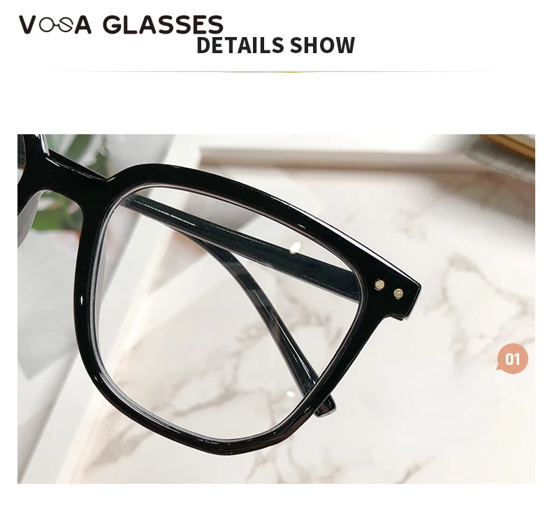 Stylish Oversized Transparent Square Myopia Glasses for Men and Women with Anti-Blue Light Lenses (-600 to 0)