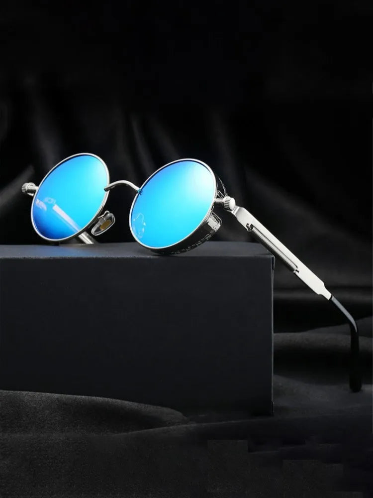 Vintage Steampunk Round Sunglasses for Men and Women - High-Quality Fashion Eyewear with UV400 Protection.