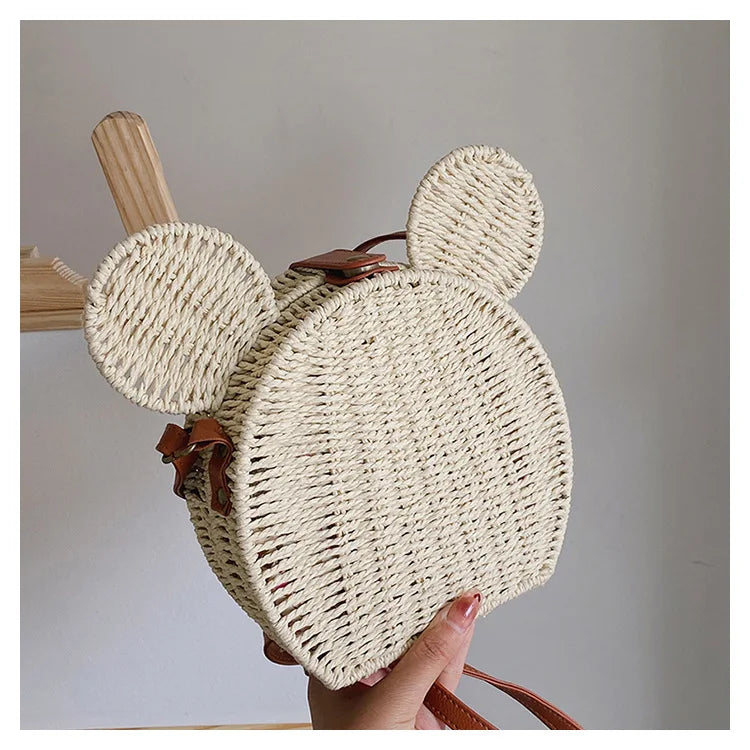 Disney 2023New Ladies Designer Straw Fancy Bag Cute Handbag Rattan Travel Leisure Vacation Small Round Beach Mickey Shoulder Bag - Elevate Your Body