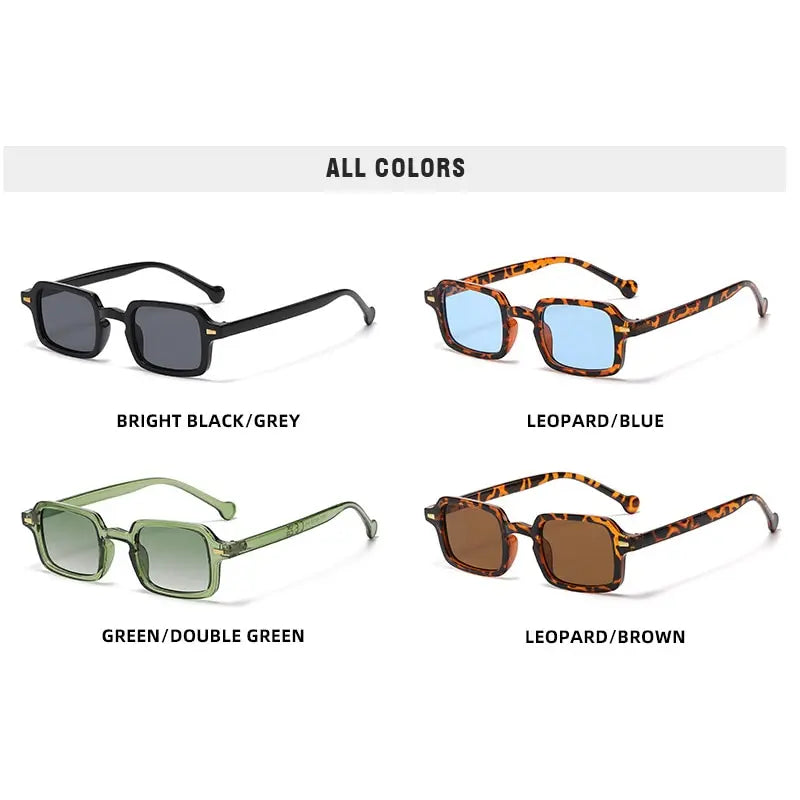 Trendy Square Retro Sunglasses for Men and Women with Rivet Accents and Gradient Lenses - UV400 Protection in Leopard Blue.