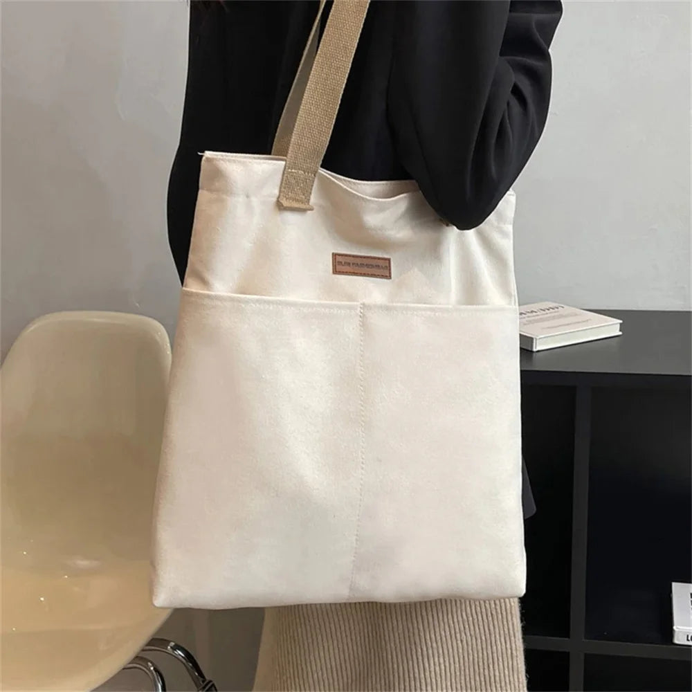 1Pcs Women's Tote Bag Canvas Sewing Thread Large Capacity Advanced Sense Handbag Convenient Practical Female's Commuter Bag.