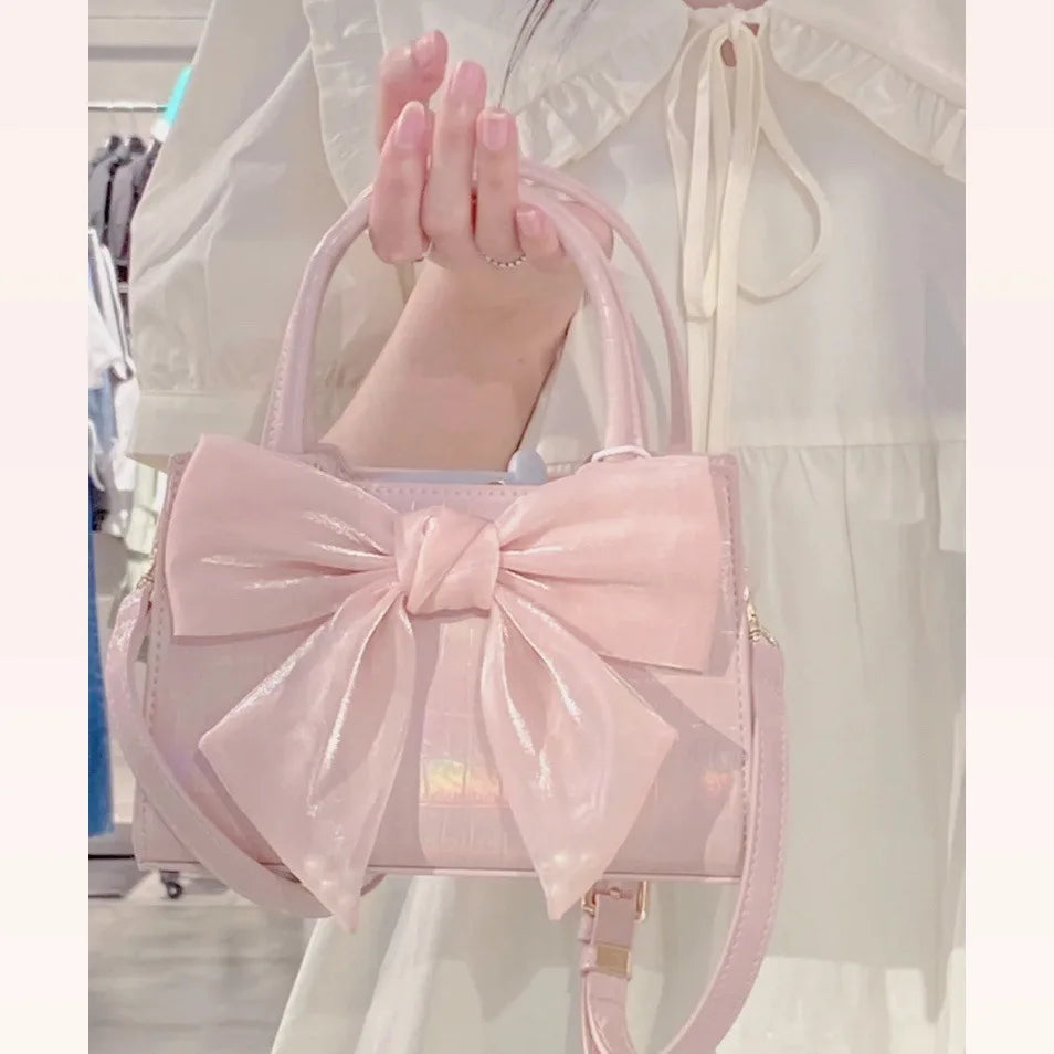 Fashion Women's Clutch Purse Handbags Summer Pink Bowknot Female Underarm Bags Sweet Girl's Small Square Shoulder Messenger Bag.