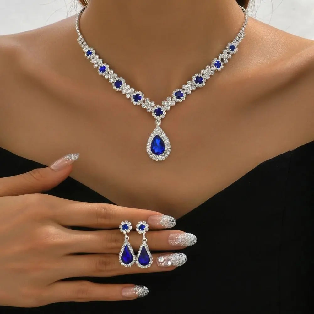 3 pieces of women's crystal droplet necklace with earrings set for wedding evening dress Elegant accessories.