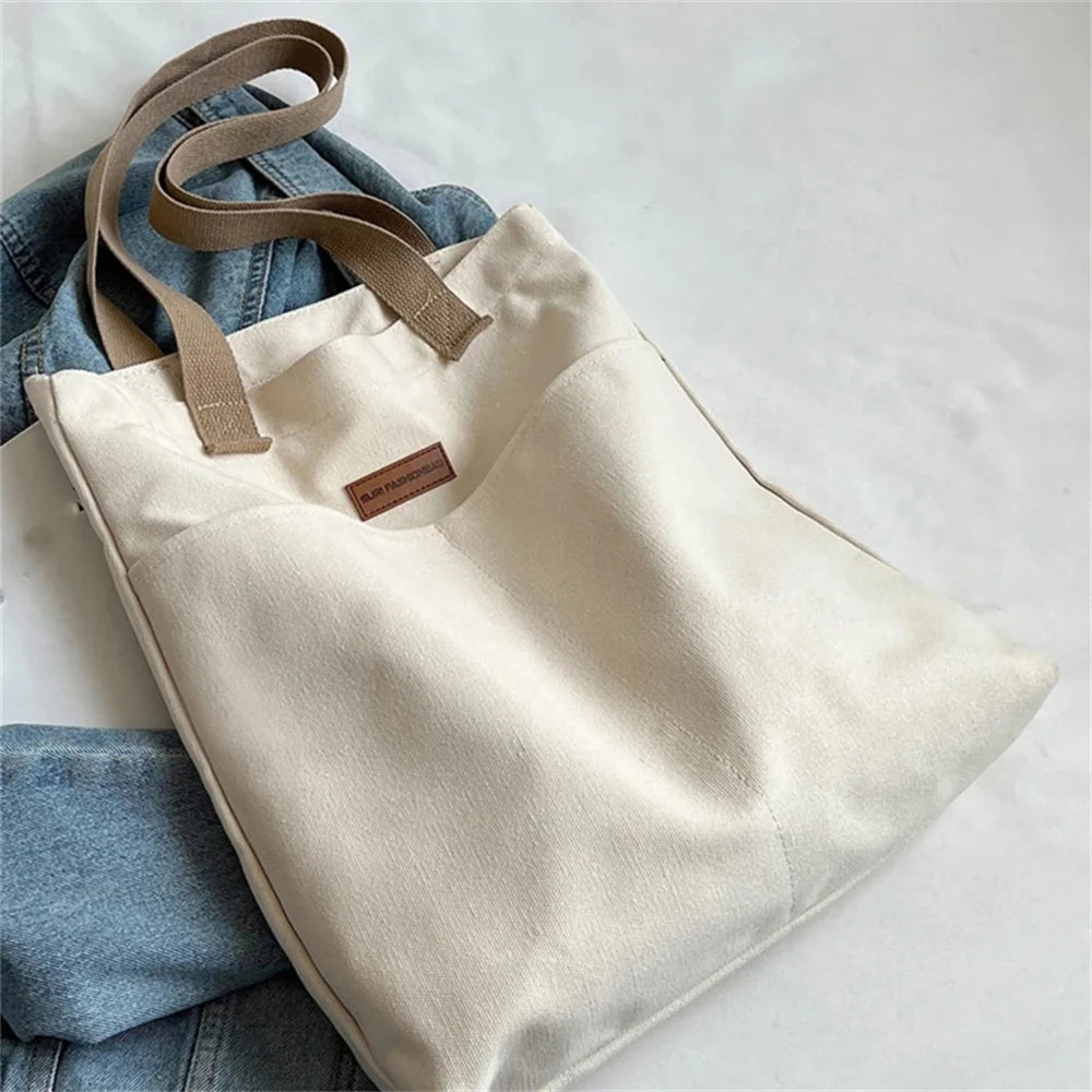 1Pcs Women's Tote Bag Canvas Sewing Thread Large Capacity Advanced Sense Handbag Convenient Practical Female's Commuter Bag.