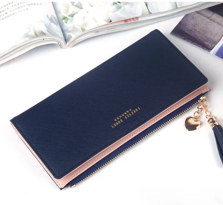 Women's Long Wallet,Multi Card slots Handheld Clutches,Tassel Zipper Clutch Purse,Slim Large Capacity Leather Mobile Phone Bag - Elevate Your Body