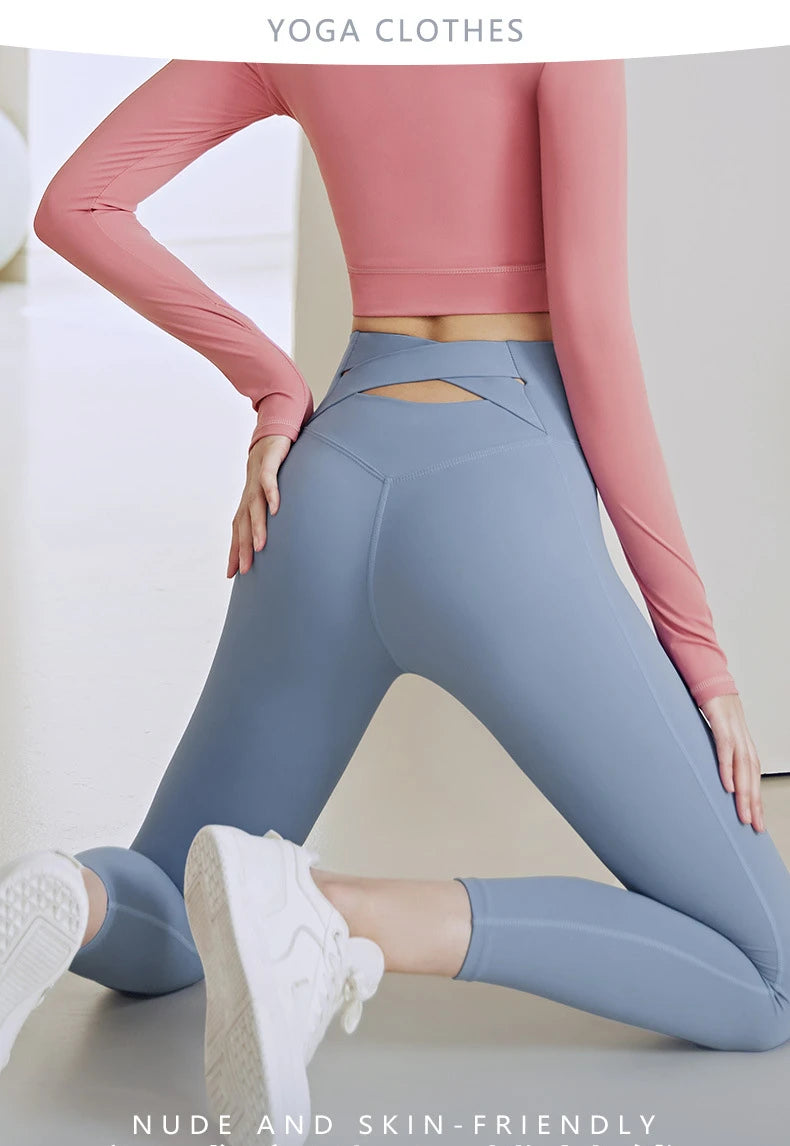 Sexy Open Crotch Push Up Leggings Women High Rise Gym Fitness Sporty Hot Pants Waist Hollow Out Fashion Cloth Erotic Clubwear.