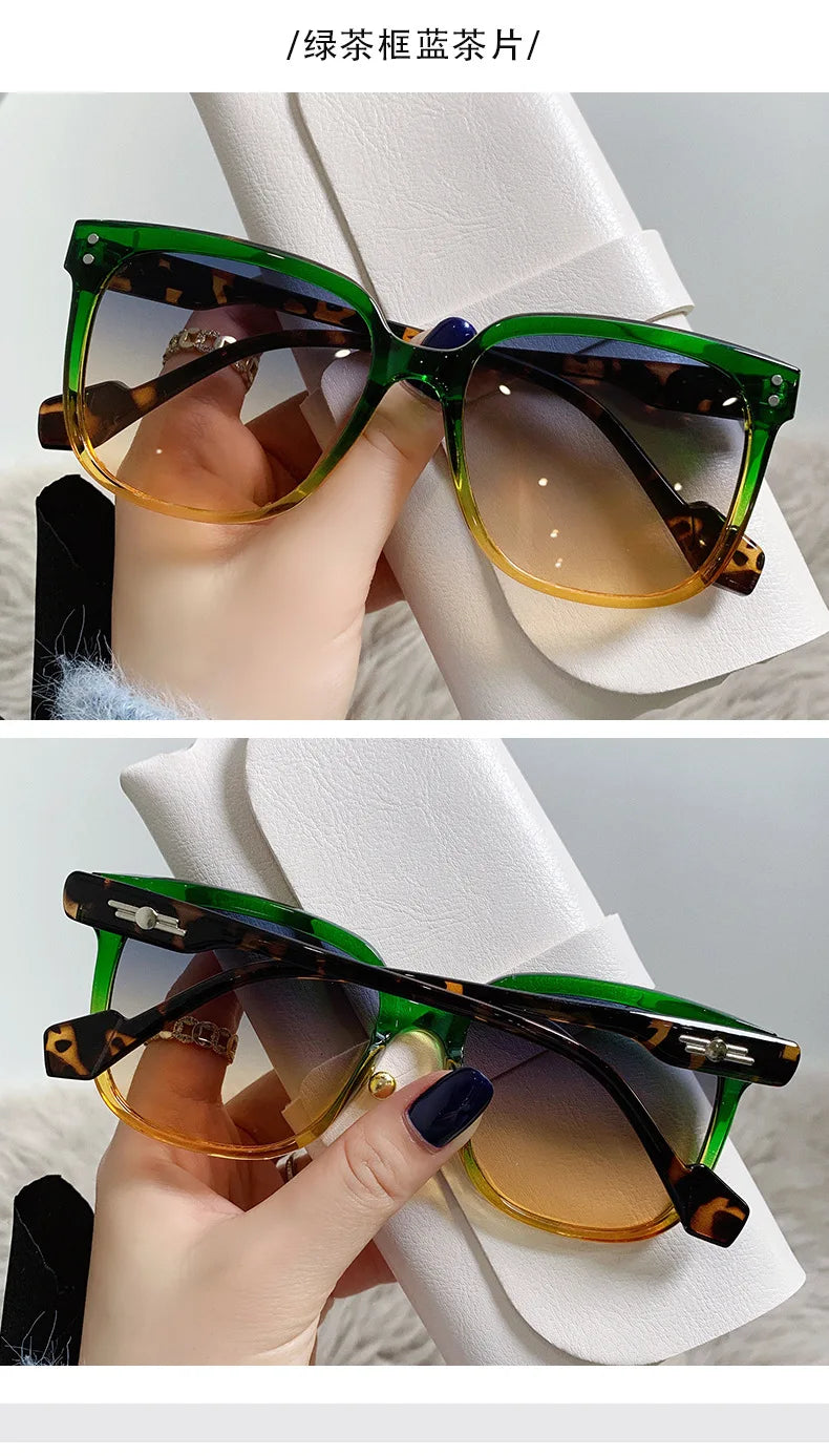 Retro Oversized Gradient Square Sunglasses for Women - Vintage Designer Beach Eyewear.