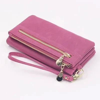 Yogodlns Fashion Nubuck Leather Wallet Female Double Zipper Lady Handbag Clutch Multi-layer Purse Shopping Women Wallet Purse.