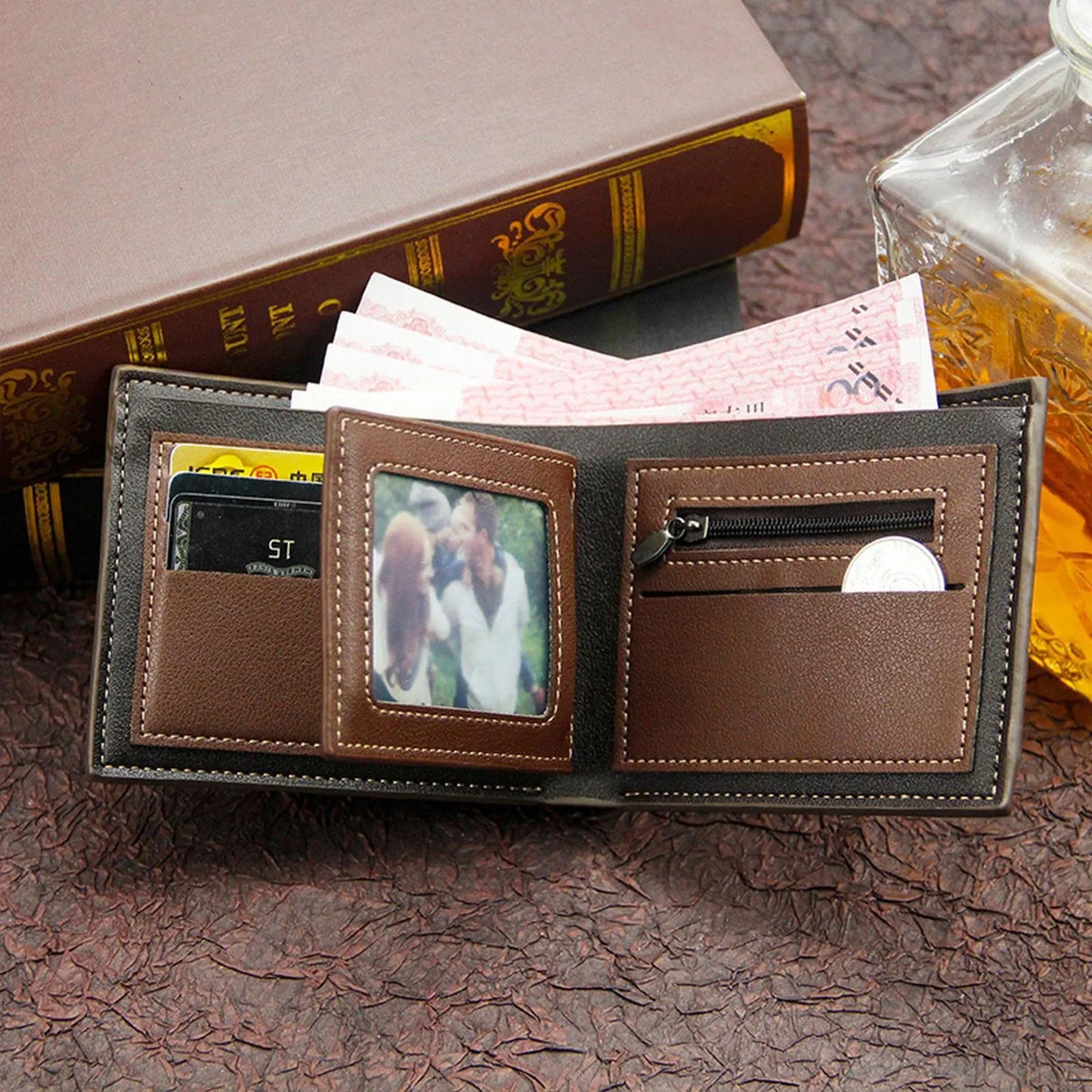 Men's Short Frosted Large Capacity Leather Wallet,Multi-Slot Coin Pocket Photo Holder Small Men's Wallet,Vintage Wallet for Male.