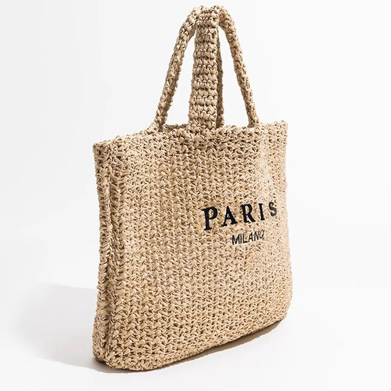 Casual Large Capacity Straw Tote Bag Designer Letters Women Handbags Handmade Woven Summer Beach Bag Big Shopper Purses 2024.