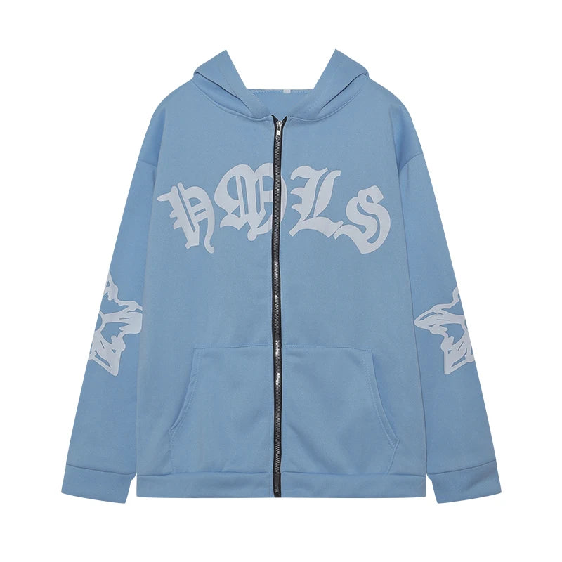 New Women's Street Hoodie Foam Zipper European and American Hoodie.