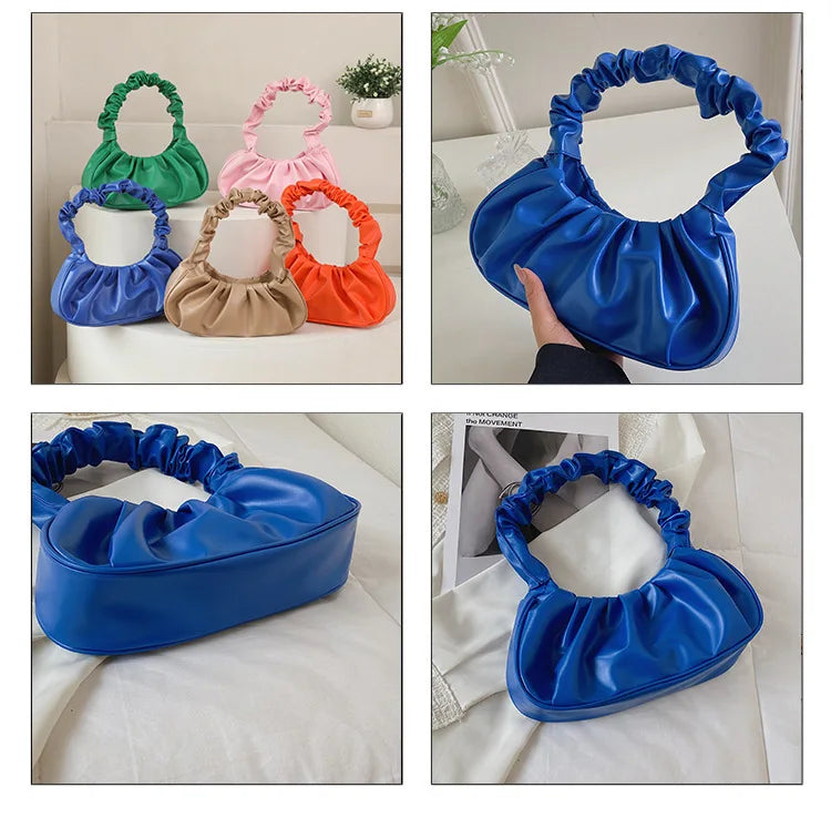 Fashion Pleated Handlebags for Women PU Cloud Bags Leisure Armpit Bag Shopping Shoulder Bags Dumpling Handbag Female Hand Bags.