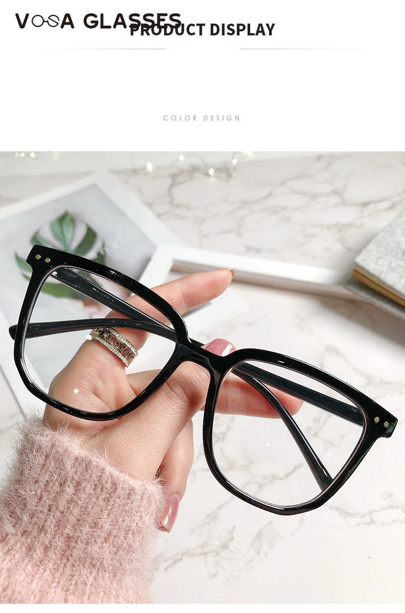 Stylish Oversized Transparent Square Myopia Glasses for Men and Women with Anti-Blue Light Lenses (-600 to 0)