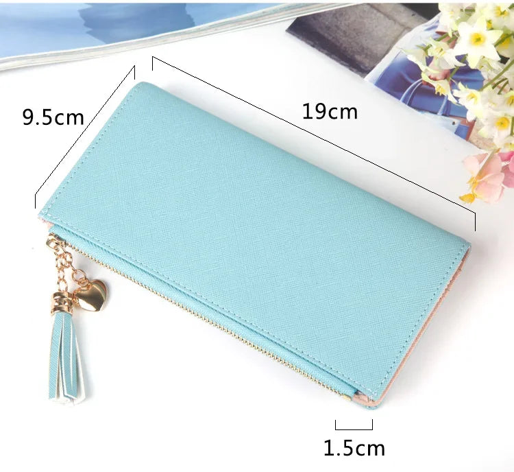 Women's Long Wallet,Multi Card slots Handheld Clutches,Tassel Zipper Clutch Purse,Slim Large Capacity Leather Mobile Phone Bag.