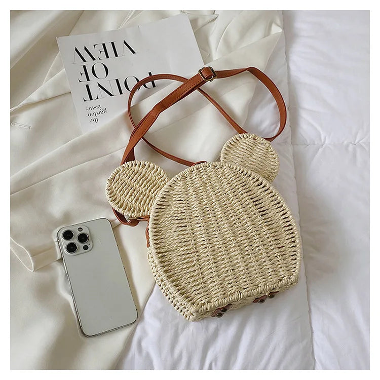 Disney 2023New Ladies Designer Straw Fancy Bag Cute Handbag Rattan Travel Leisure Vacation Small Round Beach Mickey Shoulder Bag - Elevate Your Body