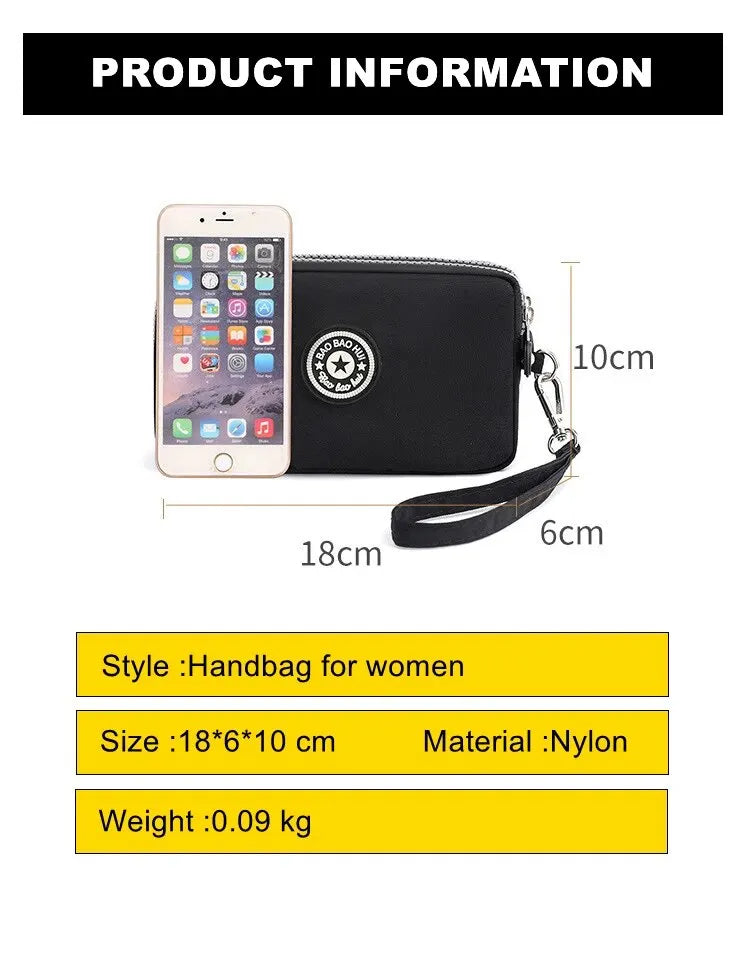 Solid Color Coin Purse Women Handbag Small Wallet Wrinkle Fabric Phone Purse Three Zippers Portable Make Up Bag.