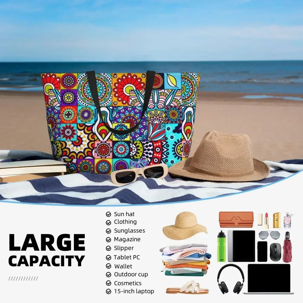 Custom African Kente Cloth Design Tote Bag for Women Large Capacity Traditional Africa Ethnic Ankara Beach Gym Travel Bags