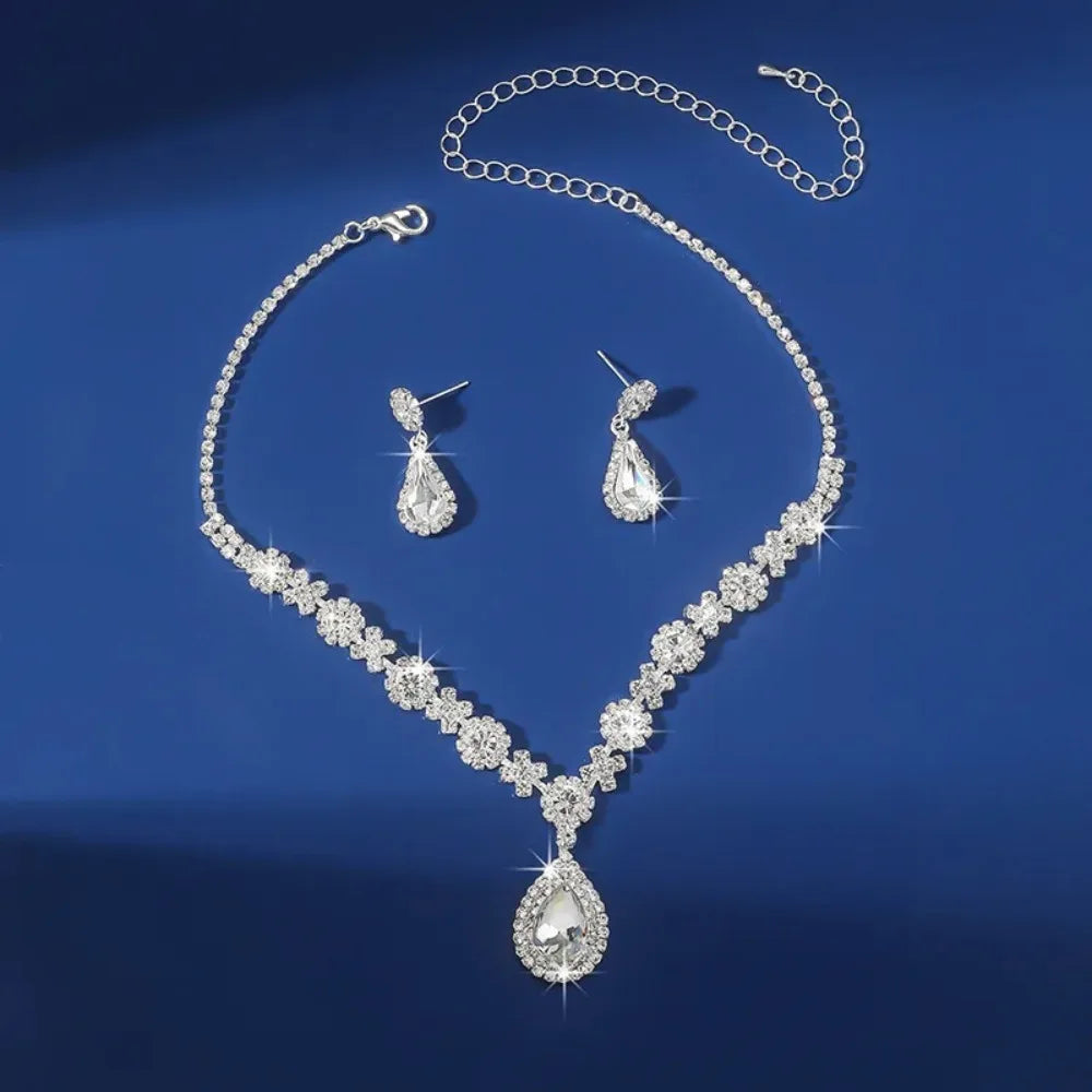 3 pieces of women's crystal droplet necklace with earrings set for wedding evening dress Elegant accessories - Elevate Your Body