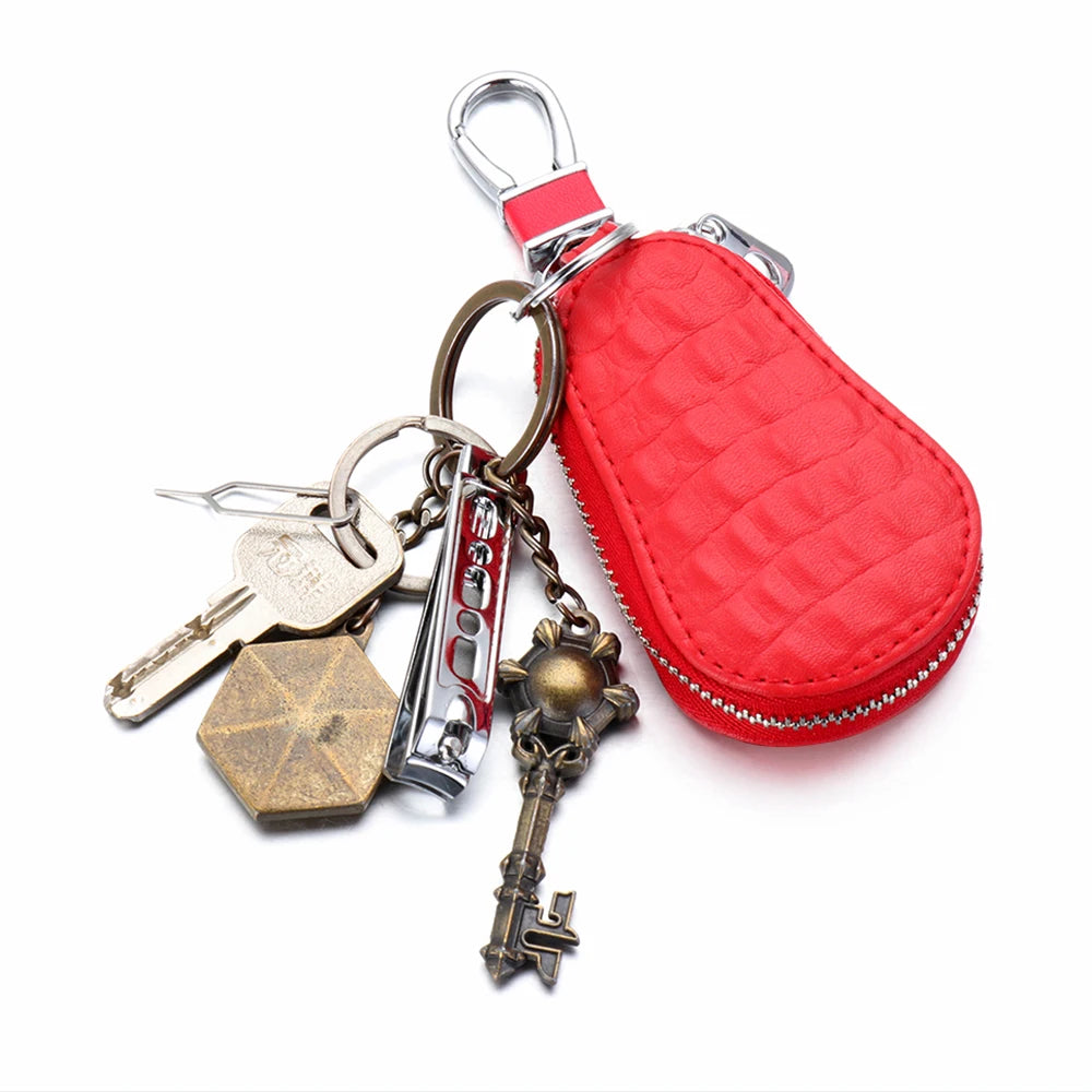 Classic Genuine Leather Car Key Bags Crocodile Pattern Zipper Coin Purse Keychain Holder Wallet Key Case Housekeeper Holder.