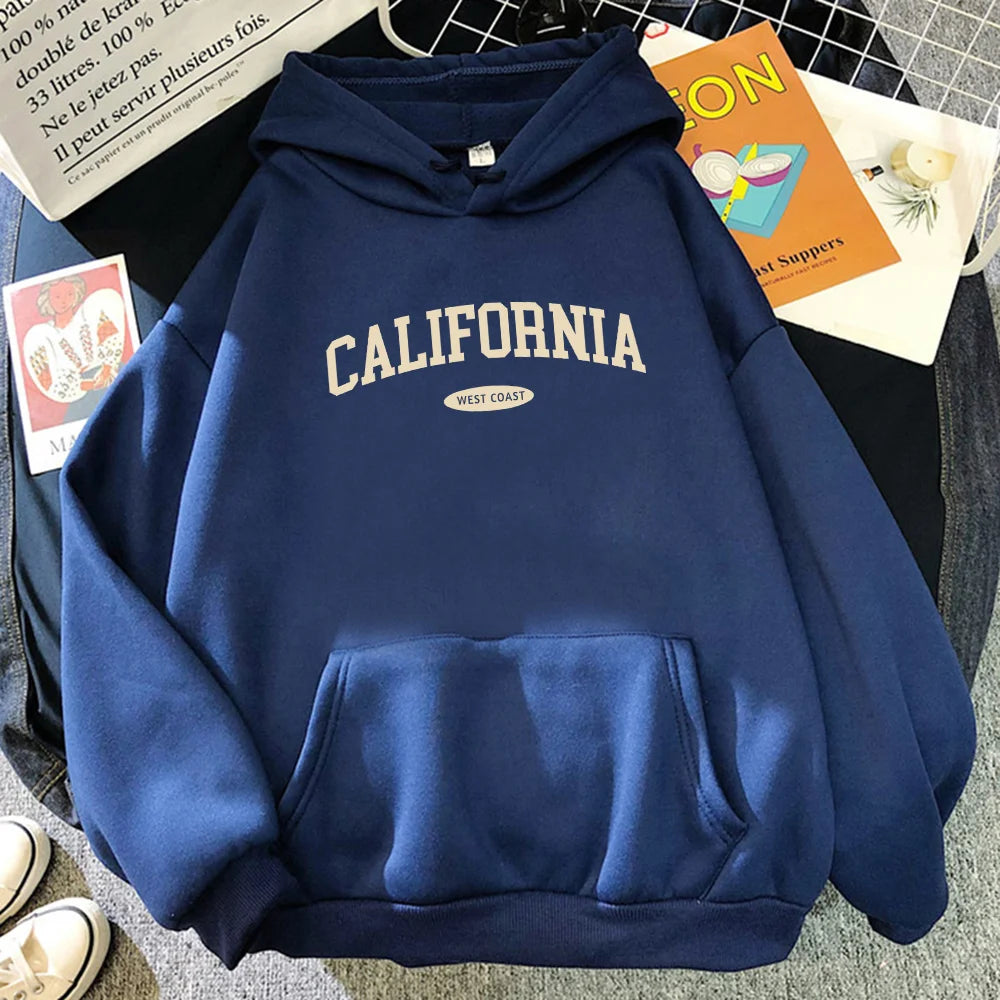 California West Coast Design Womens Hoody Hip Hop All-Match Streetwear Pocket Crewneck Clothes Fleece Comfortable Female Hoodie - Elevate Your Body