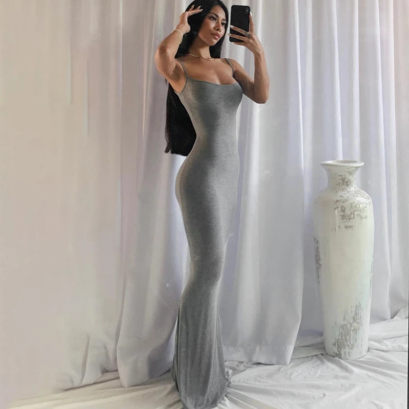 Women Backless Sexy Maxi Dress 2022 Spring Satin Slip Sleeveless Slim Party Concise платье Female Bodycon Dress Elegant Clothing - Elevate Your Body