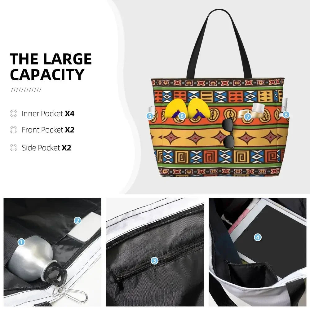 Custom African Kente Cloth Design Tote Bag for Women Large Capacity Traditional Africa Ethnic Ankara Beach Gym Travel Bags