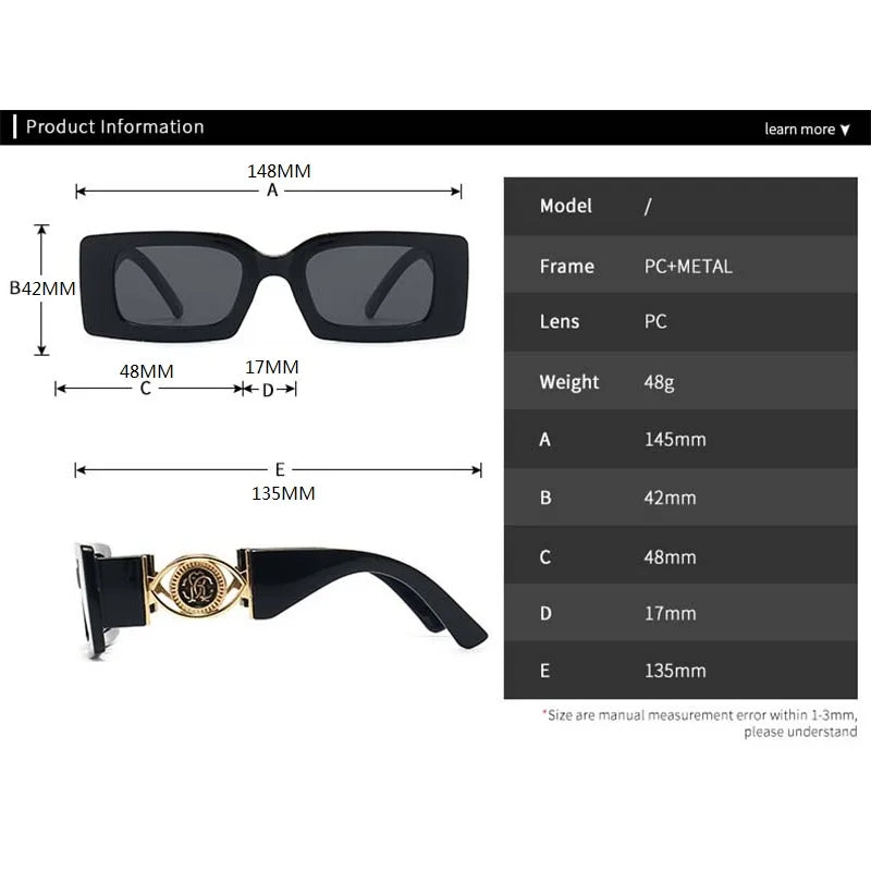 Vintage-Inspired Rectangle Sunglasses for Men and Women - Luxury Designer Black UV400 Eyewear.