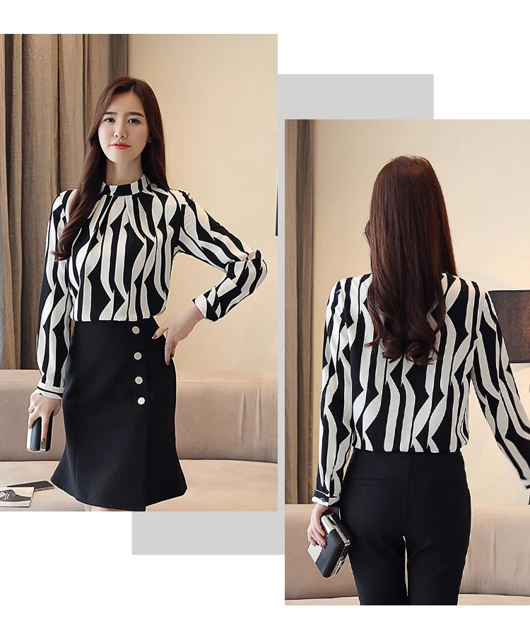 New Striped Chiffon Blouse Shirt Fashion Woman Blouse Long Sleeve Women Shirts Office Work Wear Womens Tops Blusas 0941 60.