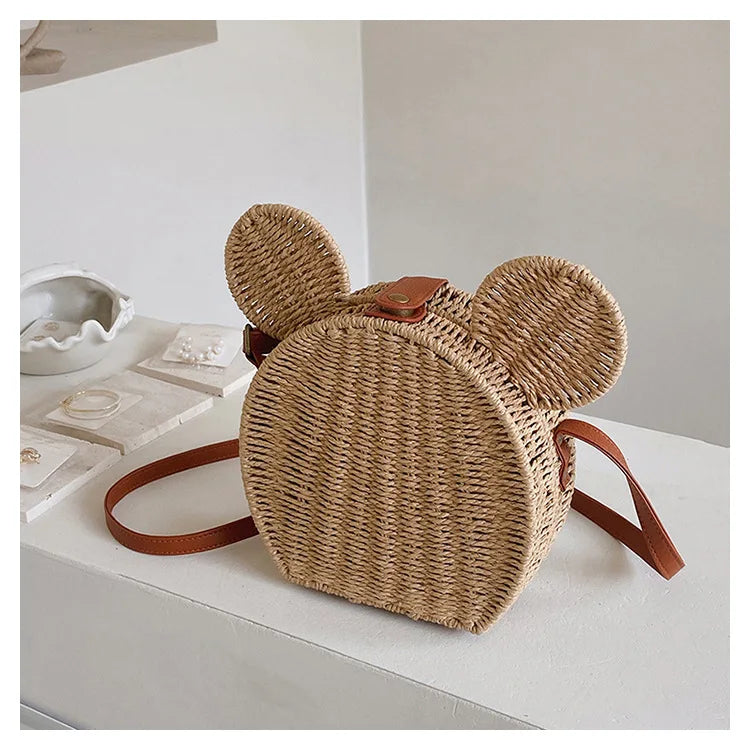 Disney 2023New Ladies Designer Straw Fancy Bag Cute Handbag Rattan Travel Leisure Vacation Small Round Beach Mickey Shoulder Bag - Elevate Your Body