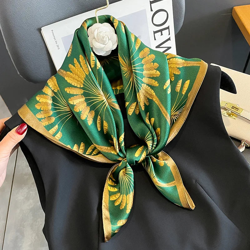 2024 New Women's Square Silk Scarf - 70x70cm Luxury Hair Accessory for Spring/Summer Outdoor Style.