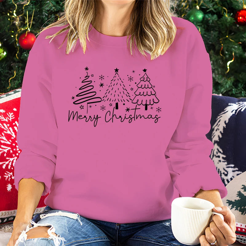 Merry Christmas Tree Trending Sweatshirts Women Funny Festive Fashion Casual Hoodies Trendy Christmas Tree Design Holiday Hoodie.