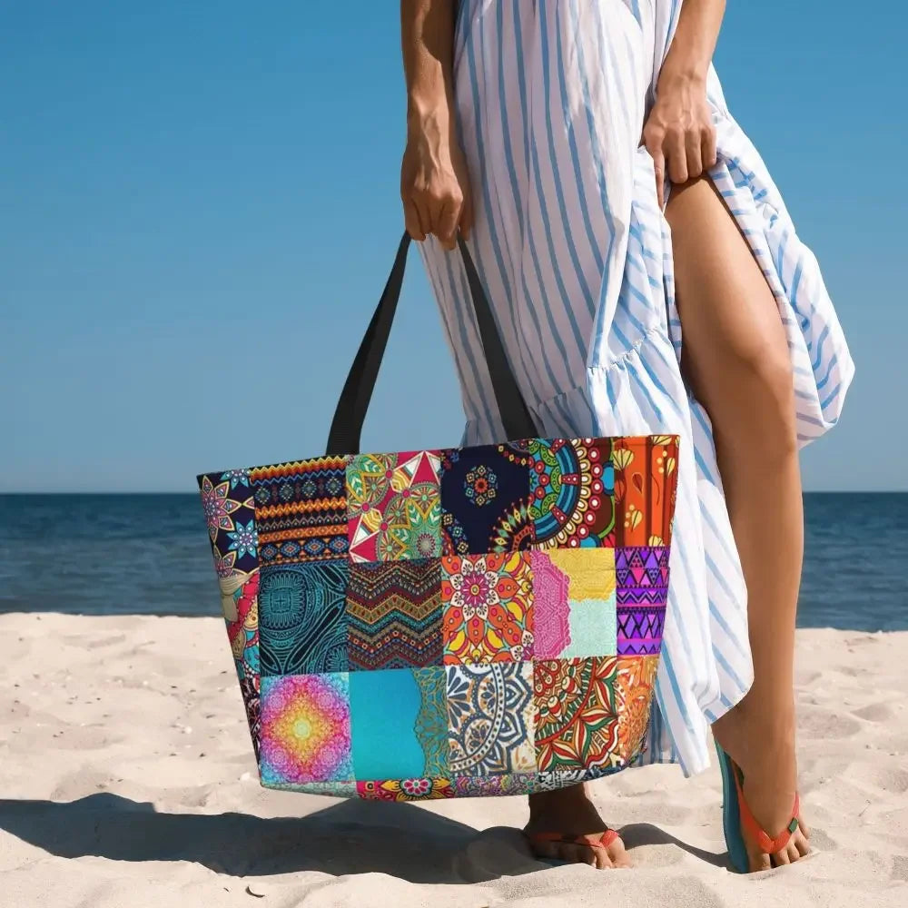 Custom African Kente Cloth Design Tote Bag for Women Large Capacity Traditional Africa Ethnic Ankara Beach Gym Travel Bags