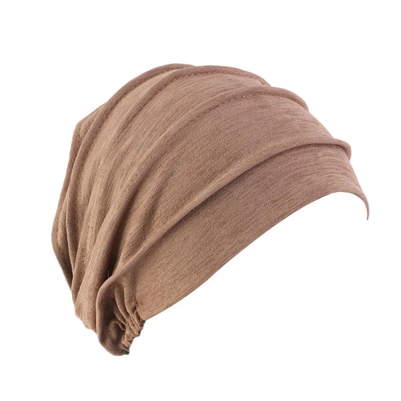 Women's Cotton Slouchy Beanie Chemo Cap - Solid Color Hijab Inner Cap & Turban Hat for All Seasons.