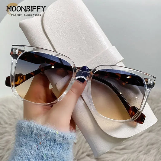 Retro Oversized Gradient Square Sunglasses for Women - Vintage Designer Beach Eyewear.